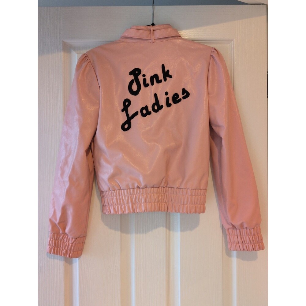Handmade Faux Leather Grease "Pink Ladies" Pink Jacket Sz S